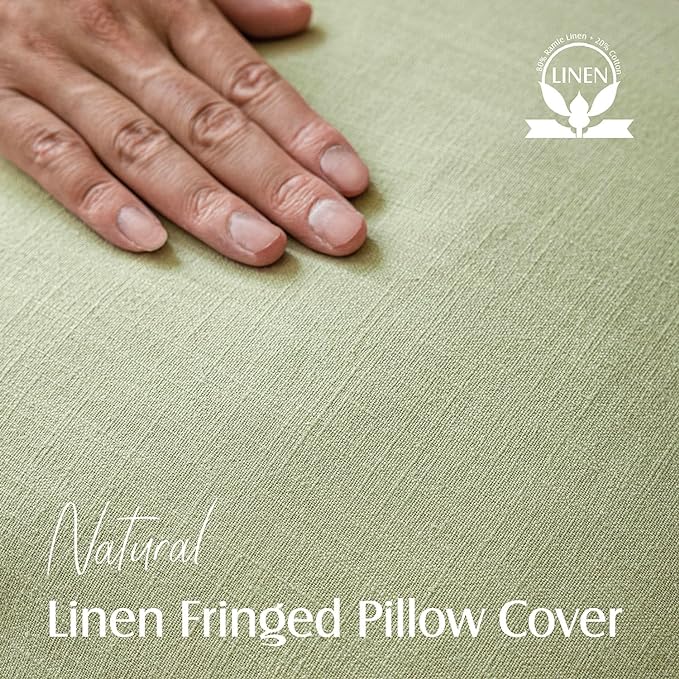 Foindtower Set of 2 Decorative Linen Fringe Lumbar Throw Pillow Covers Farmhouse Cushion Cover with Tassels Soft Accent Pillowcase for Couch Sofa Bed Living Room Home Decor,12×20 Inch,Light Sage Green