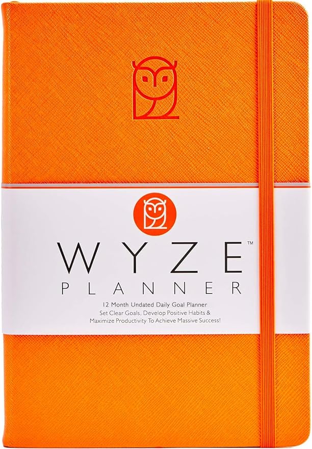 Wyze Planner Undated Daily Planner – 1-Year B5 Productivity Organizer with Two-Page Weekly Spread, Goal Setting, Habit Tracker, Weekly & Monthly Pages – Hardcover Time Management Notebook (Orange)