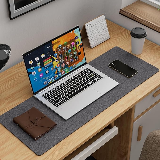 K KNODEL Felt Desk Mat, Large Desk Pad Protector, Office Computer Desk Mat for Keyboard, Non-Slip Mouse Pad (Dark Gray, 31.5"x11.8")