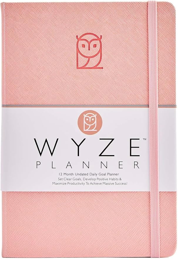 Wyze Planner Undated Daily Planner – 1-Year B5 Productivity Organizer with Two-Page Weekly Spread, Goal Setting, Habit Tracker, Weekly & Monthly Pages – Hardcover Time Management Notebook (Pink)
