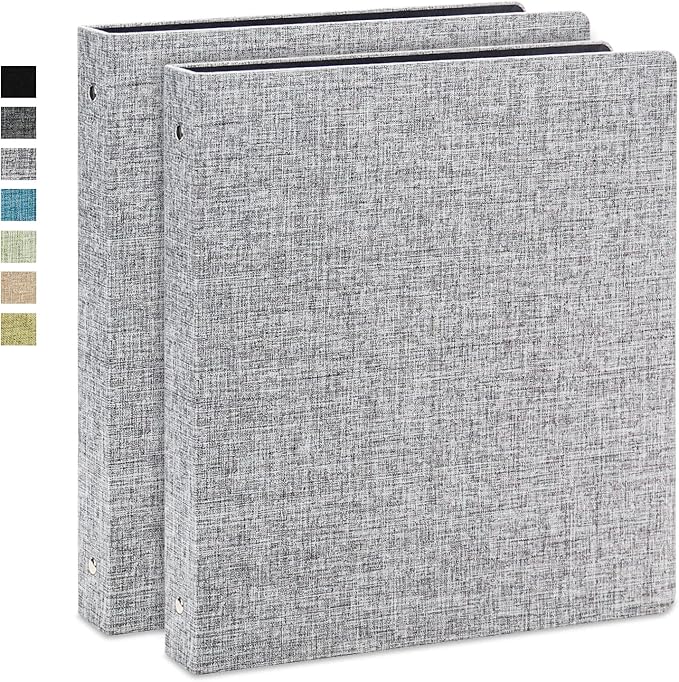 Vienrose 3 Ring Binder 1 Inch Round Rings with Linen Fabric Cover, Fits 8.5 x 11 Inch Paper, Durable Organizer for School, Office, Home, Recipes (2 Pack,Grey)