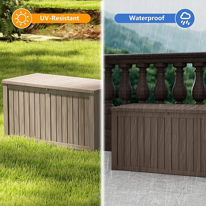Yardgrace 180 Gallon Outdoor Storage Box Waterproof, Resin Deck Boxes with Lockable Lid & UV-Resistant for Patio, Pool, Garden Furniture Cushions & Accessories, Coffee