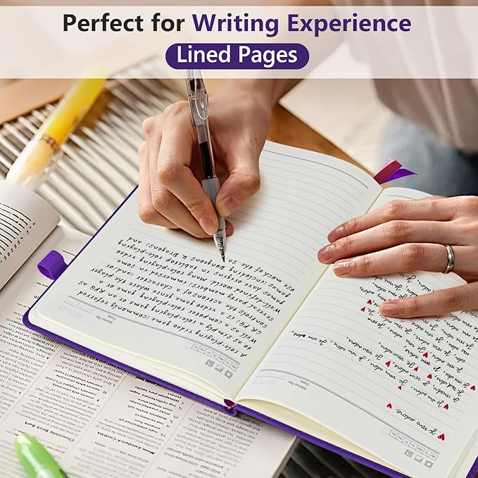 PERCUN Lined Journal Notebook for Men & Women, 160 Pages College Ruled Journal for Writing, A5 Hardcover Leather Notebooks for Work, School, Business, Travel, Daily Diary 5.9" x 8.5" (Purple)