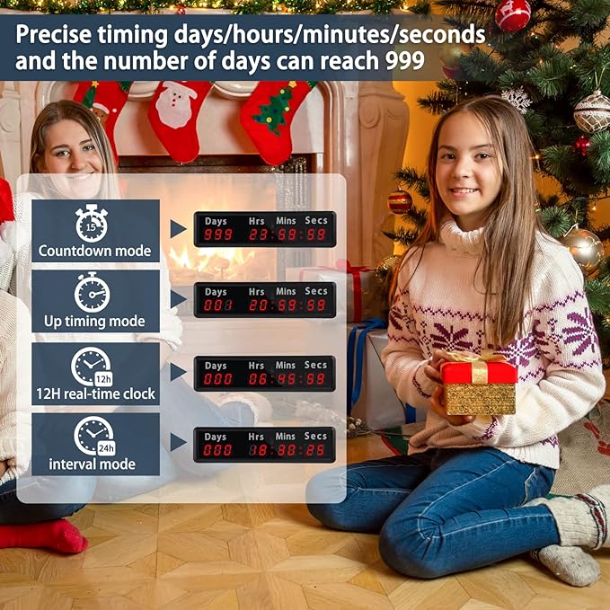 LED Countdown Clock, 999 Days, 23 Hours, 59 Minutes, 59 Seconds, Event Countdown Clock/Factory Accepts Your Exclusive Customization (1.0 inch 9-bit red LED)