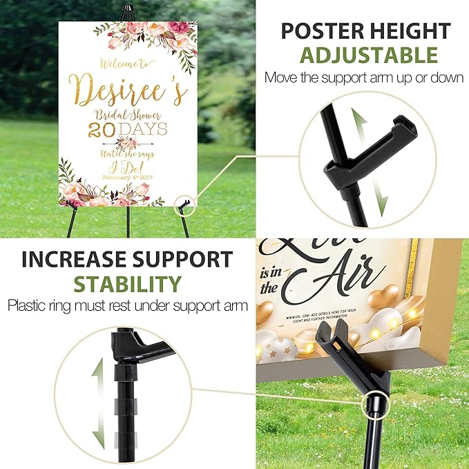 VAIIGO 63" Display Easel Stand - 2Packs Art Easels for Wedding Sign Poster Stand Folding Floor Adjustable Metal Black Easel Instant Tripod Easel for Painting Wedding Welcome Sign Stand