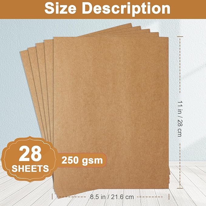 Silunkia 28 Sheets Brown Cardstock 8.5 x 11 Kraft Paper, 92lb Heavyweight paper Card Stock for Greeting Cards, Wrapper, Office Printing, Stationery, Invitations, Certificates
