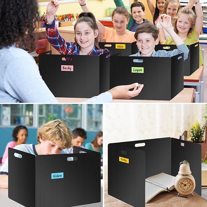 MuseLuxe 24 Pack Privacy Folders for Students - Durable & Waterproof Plastic Study Desk Dividers,Test Dividers for Classroom,Easy to Clean Privacy Shields & Boards - Includes Extra 48 Labels