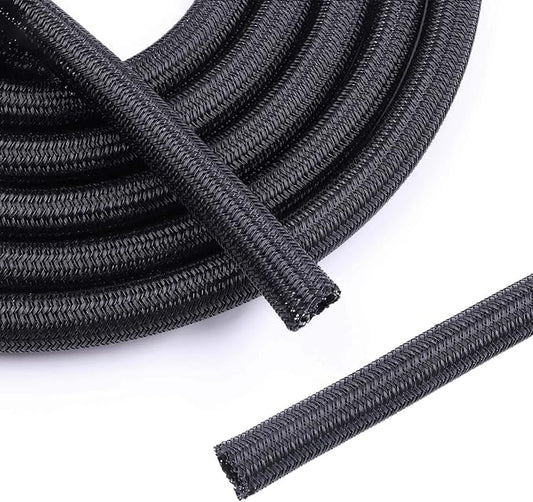 Flauzmann 1/2" Braided Cable Sleeve - 10Ft Cat Cord Protector Split Wire Loom Tubing Flexible Self Wrapping for USB, Audio, Automotive Cord, Dog Chew Proof Cable Protector - Black