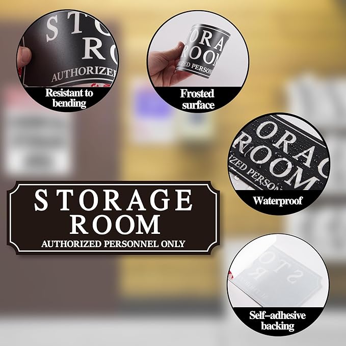 Storage Room Door Sign for Business and Home, Self-Adhesive Durable Modern Storage Room Sticker, Authorized Personnel Only Signs for Industry, Hospital, Restaurants, Private Area