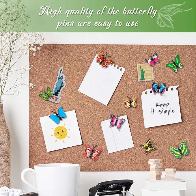 50Packs Decorative Thumb Tacks Butterfly Push Pins Yellow Thumbtacks Cute Pushpins for Cork Board Bulletin Board Wall in Office Cubicle Decor Decorations