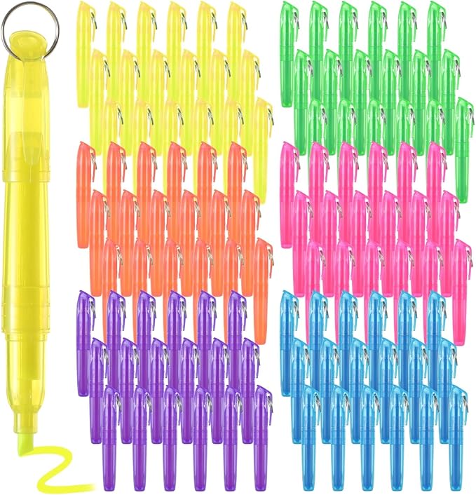 Skdqiee 108 Pieces Small Highlighters, Key Ringed Pocket Highlighter, Colorful Smooth Liquid Highlighters, Florescent Color Pens Ideal for Teachers Students Offices