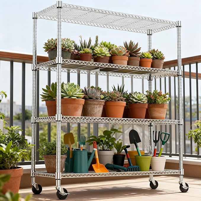M MZG 4 Tiers Shelf 1400 lbs Steel Storage Shelving Utility Shelving Unit Steel Organizer Wire Rack for Home,Kitchen,Office,Garage Chrome 17.7" D x 47.2" W x 62.6" H