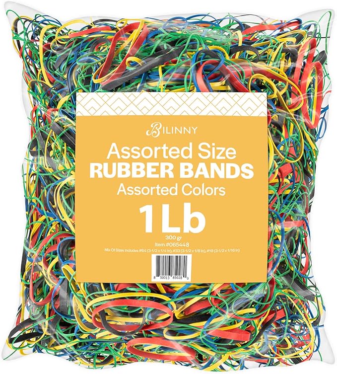 Bilinny Rubber Bands Assorted Size & Color, Made In USA, 1 LB
