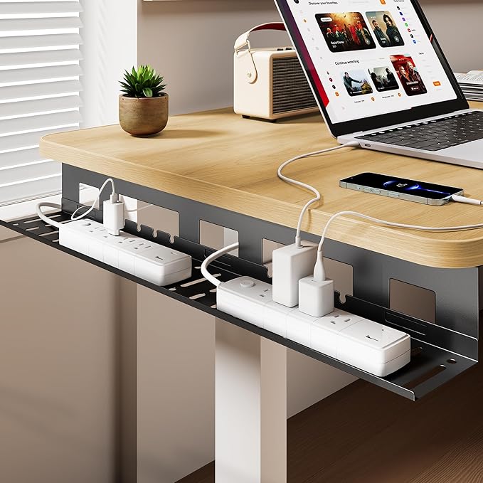 PEGZONE Under Desk Cable Management Tray, 31.5 Inches Metal Cord Organizer Rack, Desk Tray for Power Strip, Cord, Wire, Easy Mounting Cable Management Under Table for Home Office, Black