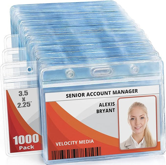 Mifflin-USA Horizontal ID Name Badge Holder (Clear, 3.5x2.25 Inches, 1000 Pack), Waterproof and Resealable Plastic Card Holders