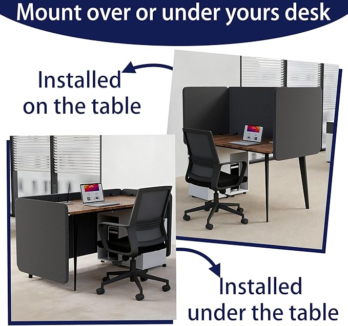 KERRAM Desk Privacy Panel 24 x 24 Inch,Sound Absorbing & Proof Desk Divider for Office, Clamp-on/Screw-on Acoustic Desk Back Panel Partition, Dark Gray