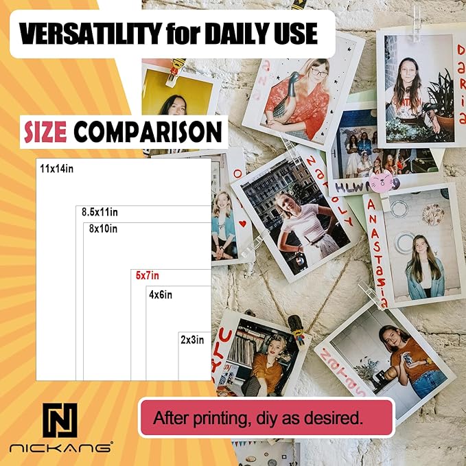 NICKANG 5x7 Glossy Photo Paper, Total of 100 Sheets Bulk, 200 gsm, Photo Paper 5x7, Photo Printer Paper, Picture Paper for Printer, Inkjet Photo paper (50 Sheets/Pack x 2 Packs)