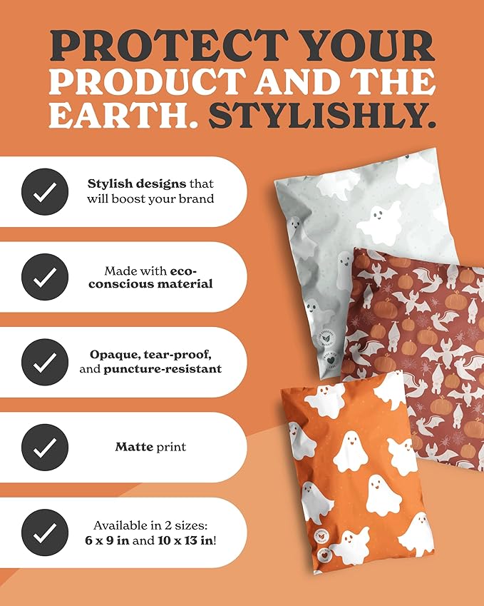 Poly Mailers 6 x 9 Inch- 100 pack Biodegradable Shipping Bags for Stationery and Small Accessories - Impack Self-Seal Waterproof Thick Mailing Envelope for Small Items - Ghost Orange