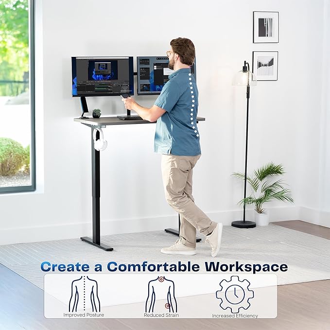 VIVO Electric 43 x 24 in Standing Desk, Memory Height Adjustment, 1B Series, Holds 220 lbs, Dark Gray Top, Black Frame, DESK-1B4G