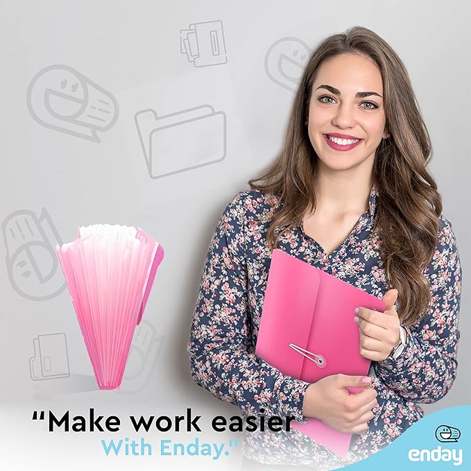 Accordion File Organizer Pink, 7 Pocket Expanding File and Cover Folder with Labels, Plastic Portable Desktop Letter A4 Paper, Also Available in Red, Purple, Green, Blue, Grey, 1 Pc – by Enday