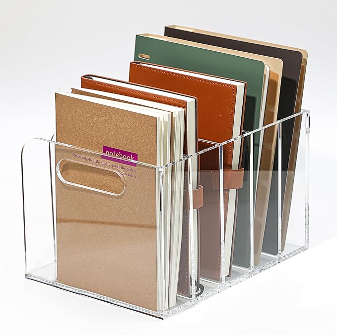 AIDIMOO Acrylic Magazine File Holder, 5 Vertical Compartments Desk Document Sorter Organizer, Clear Folder Rack Binder for Office/Documents/Classroom, for Home, Tablet, Magazines, Books & Accessories