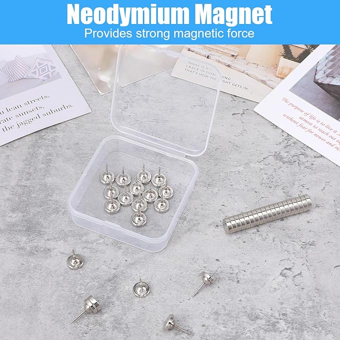 50 Sets Push Pins Magnetic Thumb Tacks, Magnet Push pins for Wall Bulletin Board Cork Board Cute Decorative Clips Thumbtacks for Poster Hanger Photo Picture Hanging Accessories