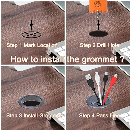 VIKITON Desk Grommet 2 inch with Hole Saw, Desk Cord Hole Cover Grommet for Cables, 8 PCS, Black