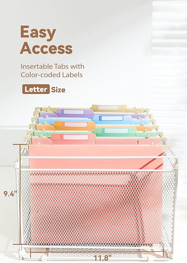 SortRax Plastic High Capacity Hanging File Folders, Pastel Colors, 4" Expanding Pocket with Movable Dividers, Heavy Duty for Filing Cabinet, Insertable Tabs, Letter Size - 6 Pack