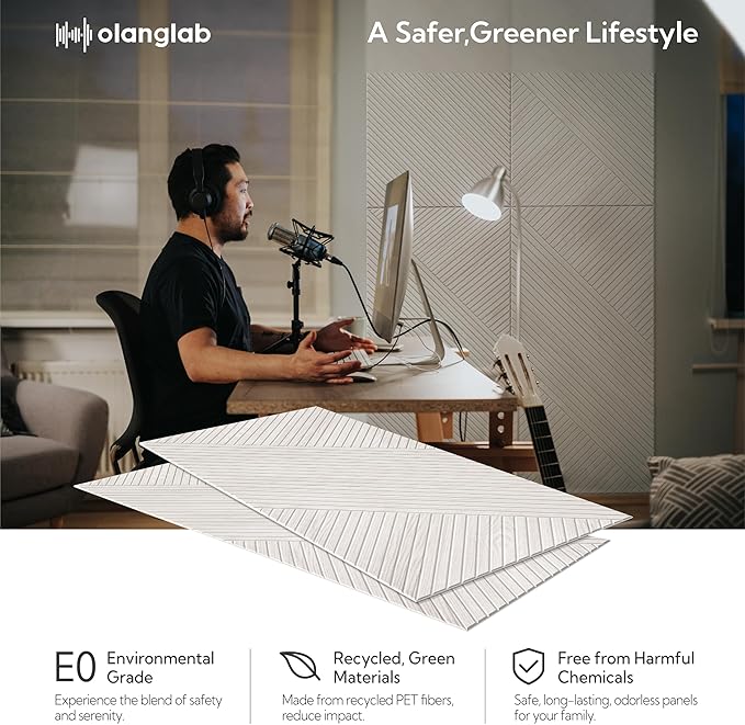 Olanglab Peel and Stick Wall Panels 4 Pack, 47.2 x 23.6 per Wall Panels, Acoustic Wall Panels, Sound Absorbing Wall Art for Home Studio and Office, Light Ash Wood Pattern, Geometric Lines