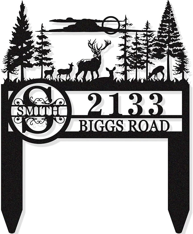 Personalized Metal Adress Sign With Stakes，Custom Yard Signs for Houses with Stakes,Address Signs for Yard, Home Address Signs for House,House Numbers for Outside，Garden Gift(16''-40'') Height