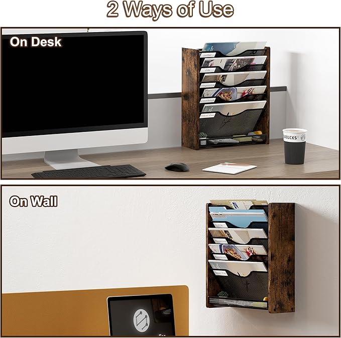 PAG-Mass Wall File Organizer,6 Tier Mesh Mail Organizer Wall Mounted,Hanging File Holder,Magazine Rack for Documents,Magazine,Literature,File,Mails,Envelopes