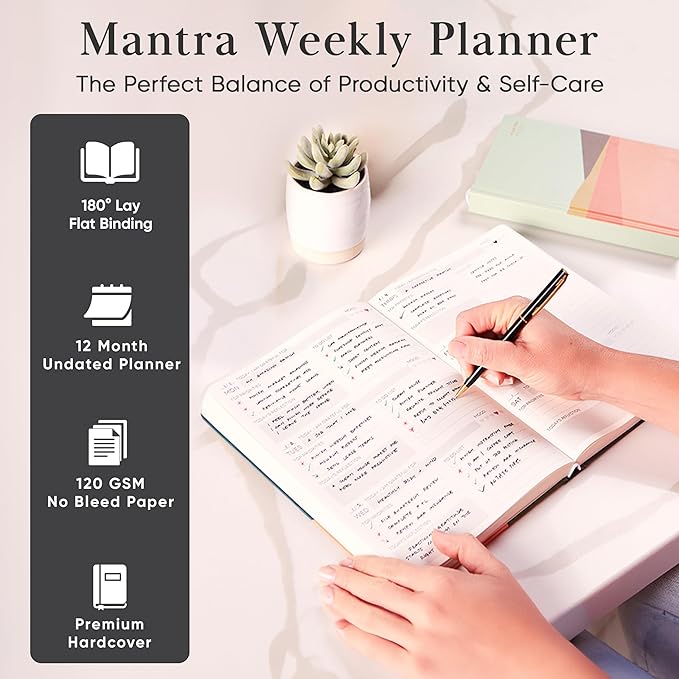 Mantra Planner 2026 Planner, Daily Journal & Gratitude Journal All-In-One with To Do List, Self Care Prompts & Habit Tracker - 5.8 x 8.3 - Black