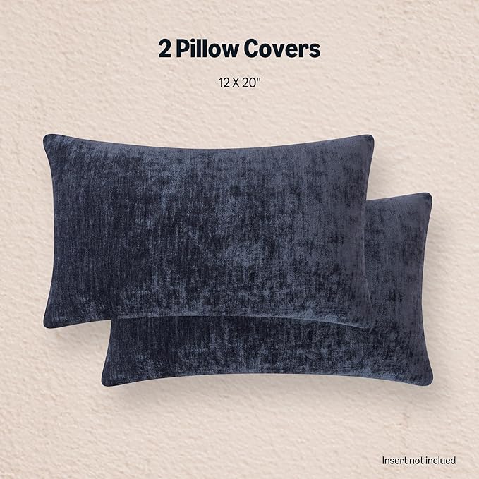 Amazon Basics Chenille Throw Pillow Covers, Home Decor Lumbar Cushion Cover for Bedroom Living Room Couch Bed, 12" W × 20" L, Navy Blue