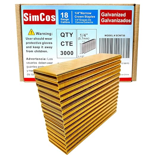 SimCos 18 Gauge 1/4" Narrow Crown Staples, Galvanized Upholstery Staples for 18 GA Pneumatic or Electric Stapler or Staple Gun (1-1/2"-3000 PCS)