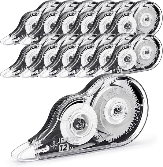 JEFURE 12 Pcs Correction Tape, 39.37 Ft White Wrong Out Tear-Resistant Bulk, Instant Corrections Easy to Use Applicator for School, Office, Note Taking, Journal (Tape Width 0.2 in，Clear)