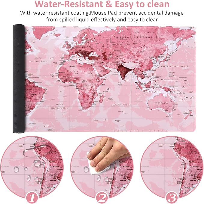 iCasso Extended Gaming Mouse Pad (35.4x15.7 in), Large 3mm Non-Slip Rubber Base Mousepad with Stitched Edges, Waterproof Keyboard Mouse Mat Desk Pad for Work, Game, Office, Home - Pink World
