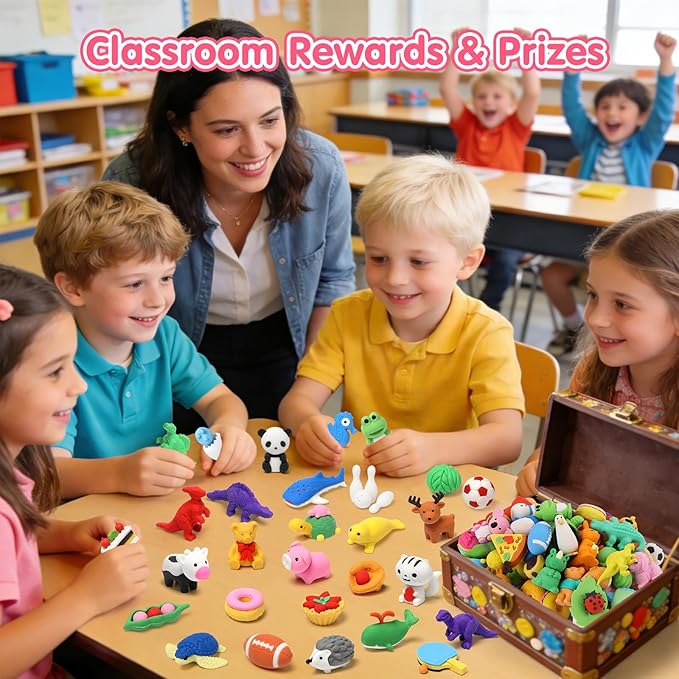 150 Pack Animal Erasers for Kids Bulk Pull Apart 3D Puzzle Erasers Treasure Box Toys for Classroom Rewards and Prizes Class Treasure Box Kids Party Favors Back to School Supplies Gift