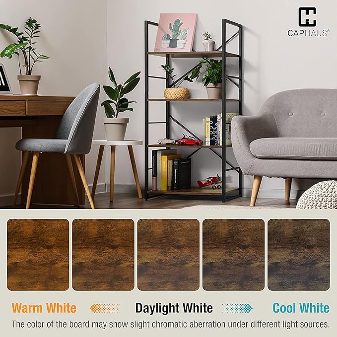CAPHAUS 6 Tier Bookshelf, 24 Inch Width Free Standing Shelf, Bookcase Shelf Storage Organizer, Industrial Book Shelves for Home Office, Living Room, Kitchen, Rustic Oak Vintage Shelves & Metal Frame