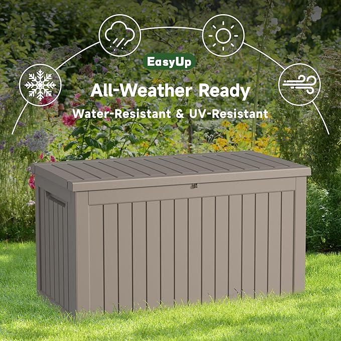EasyUp 280 Gallon Deck Boxes Waterproof, Outdoor Large Storage Boxes with Lids, Outside Resin Storage Box & Deck Boxes for Patio, Garden Use(Gray)