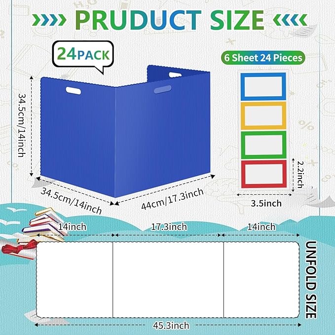 24Pack Desk Dividers for Students 14 × 17.5 × 14 Inch Plastic Durable and Waterproof Black Privacy Folders Shields Test Dividers with Classroom Privacy Boards for School Study Supplies (Muticolored)