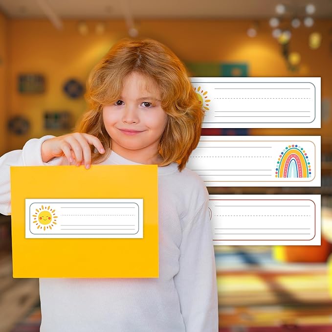 30 Name Tags for Classroom Cubbies, 3x9 in Rainbow Sunshine Name Plates for Desks, Classroom Must Haves for Teachers Elementary - A03