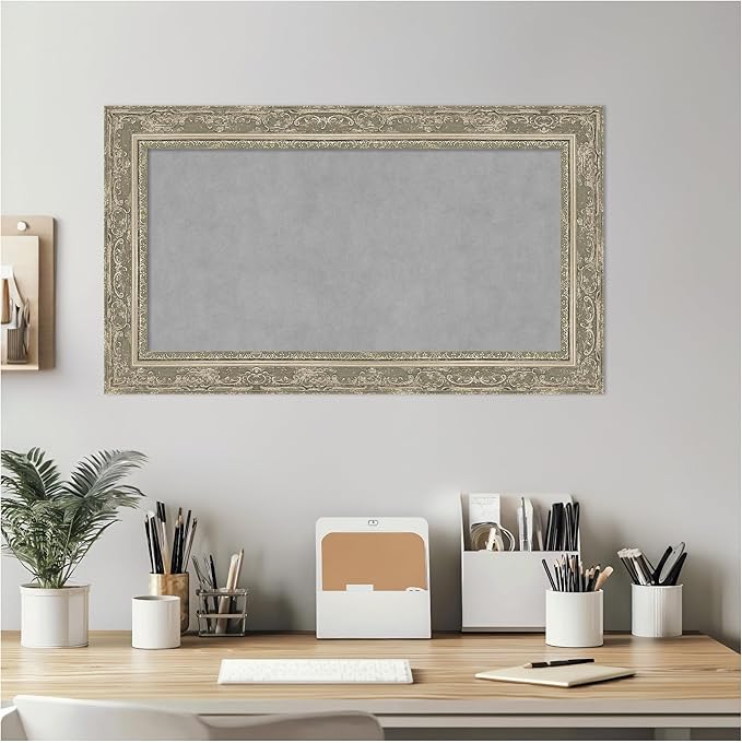 Amanti Art Silver Framed Magnetic Board 16x28 Small Vision Board for use with Magnets, 100% Metal Sheet to Display Items as Office Decor or for Home Organization in mudroom, Kitchen or Kids Room