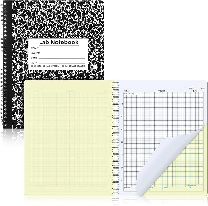 Affrolling 1 Pack Carbonless Lab Notebook Carbon Copy 8.5'' x 11'' 25 Sets of Pages 50 Pages Total Laboratory Engineering Chemistry Computation Notebook Science Grid Coil Binding(Black and White)