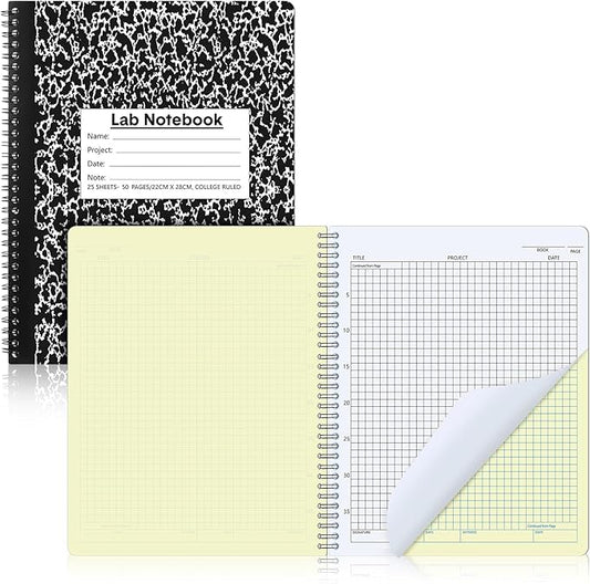 Affrolling 1 Pack Carbonless Lab Notebook Carbon Copy 8.5'' x 11'' 25 Sets of Pages 50 Pages Total Laboratory Engineering Chemistry Computation Notebook Science Grid Coil Binding(Black and White)