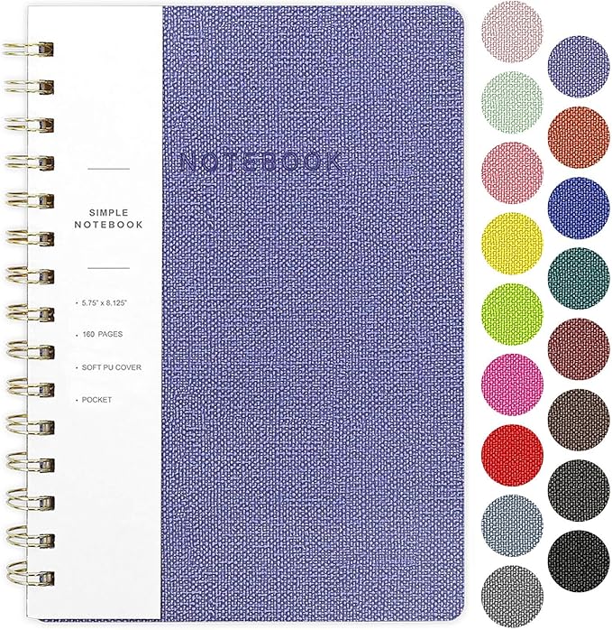 Oneirom Spiral Notebook-6.10" x 8.19" College Ruled Journal with Inner Pockets and 160 Pages,PU Leather Cover Business Journal, Twin-Wire Binding Notebook Perfect for Office & Home School Supplies