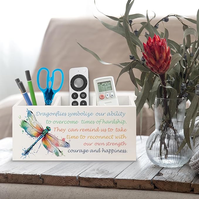 URLLUAE Inspirational Dragonfly Wooden Pen Pencil Holder for Office Desk Accessories, Motivational Gifts for Women, Encouragement Gifts Makeup Brush Toothbrush Holder Organizer