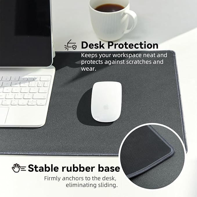 Reniteco Waterproof Large Gaming Mouse Pad with Durable Stitched Edges, Non-Slip Rubber Base, Grainy Jacquard Mouse Mat Desk Pad for Home Office Gaming, 31.5''x11.8''x0.12'', Deep Gray