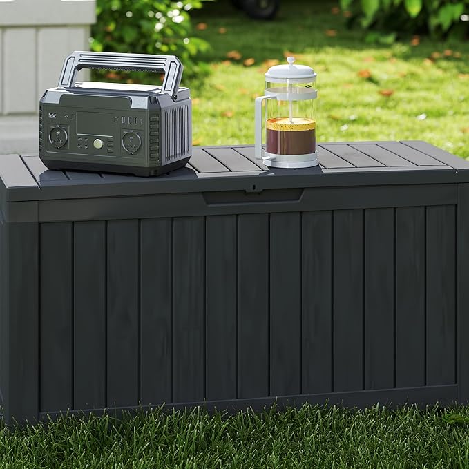 Decksplore 75 Gallon Outdoor Storage Box with Wheels, Waterproof Lockable Resin Deck Box Patio Storage Bin for Pool Accessories Cushion Furniture, Garden Tools, UV-Resistant Outside Delivery Black
