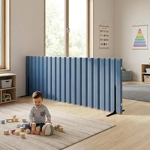 Angeles 30" x 10' Quiet Divider With Sound Dampening Panels, Freestanding Room Divider Wall, Blue
