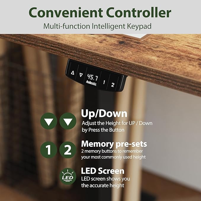 Agilestic Height Adjustable Desk with Keyboard Tray, 55 x 24 Inches Electric Standing Desk with Memory Preset, Stand up Computer Table, Lightweight Board, Dark Brown